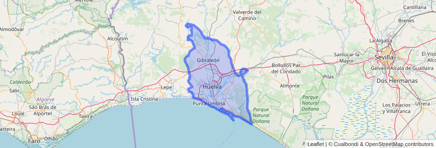 Mapa de ubicacion de Comarca Metropolitana de Huelva.