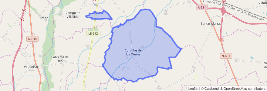 Mapa de ubicacion de Corbillos de los Oteros.