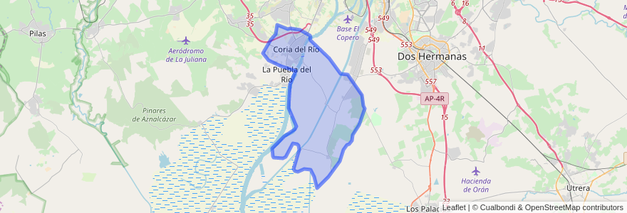 Mapa de ubicacion de Coria del Río.