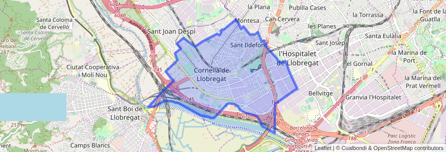 Mapa de ubicacion de Cornellà de Llobregat.