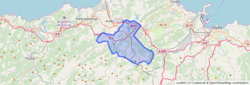 Mapa de ubicacion de Corvera de Asturias.