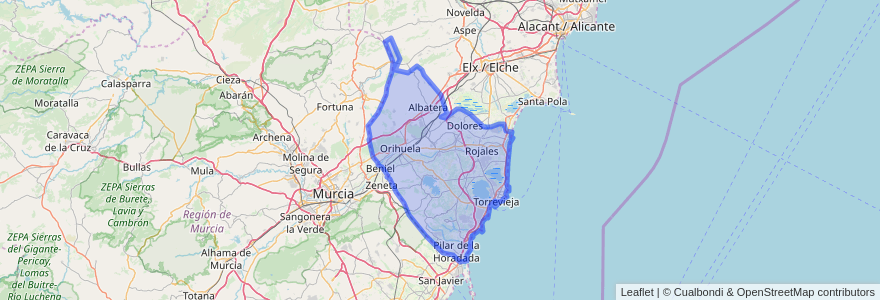 Mapa de ubicacion de el Baix Segura / La Vega Baja del Segura.