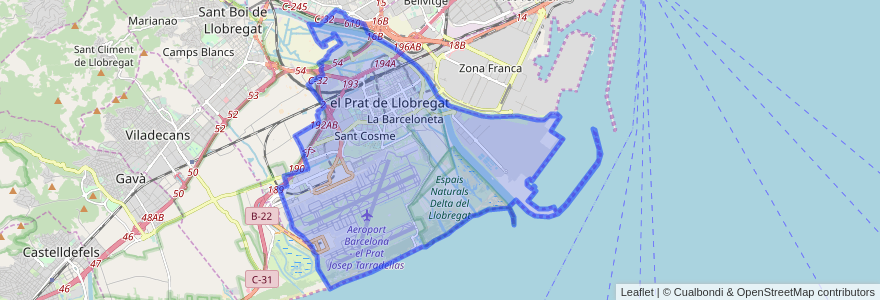 Mapa de ubicacion de el Prat de Llobregat.