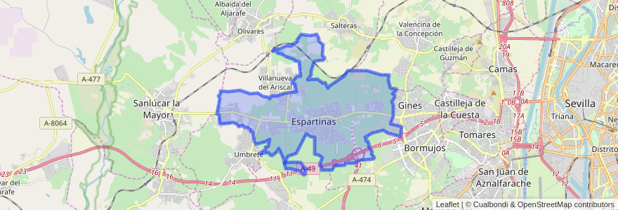 Mapa de ubicacion de Espartinas.