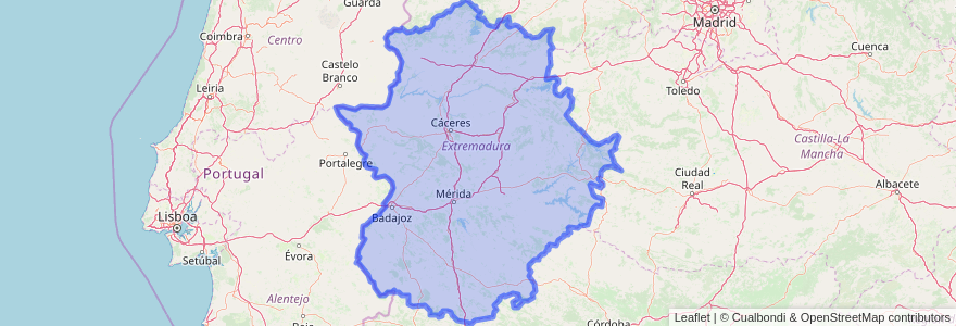 Mapa de ubicacion de Extremadura.