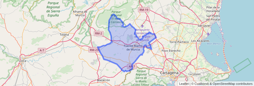 Mapa de ubicacion de Fuente Álamo de Murcia.