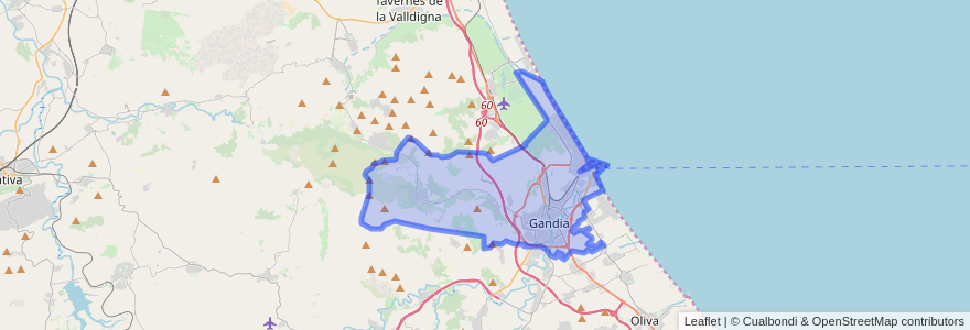 Mapa de ubicacion de Gandia.