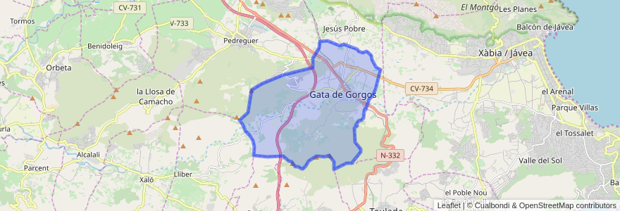 Mapa de ubicacion de Gata de Gorgos.