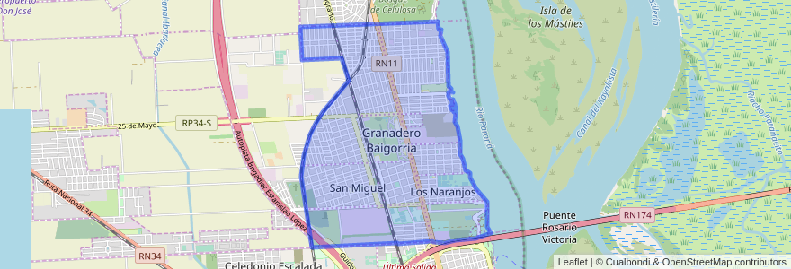 Mapa de ubicacion de Granadero Baigorria.