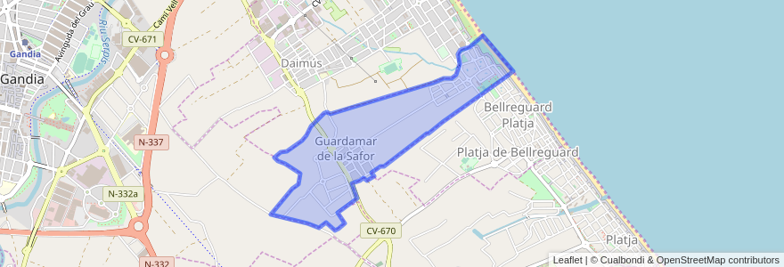 Mapa de ubicacion de Guardamar de la Safor.