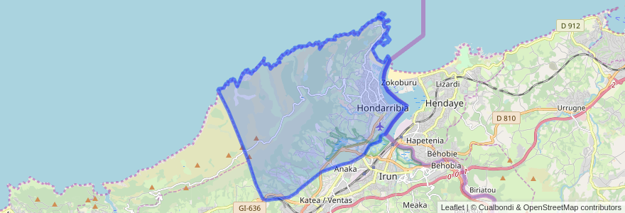 Mapa de ubicacion de Hondarribia.