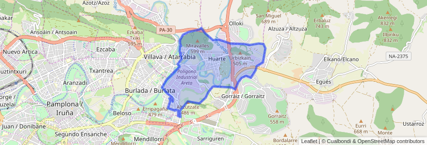 Mapa de ubicacion de Huarte.