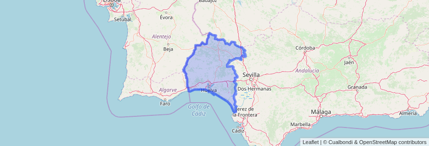 Mapa de ubicacion de Huelva.