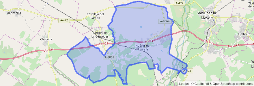 Mapa de ubicacion de Huévar del Aljarafe.