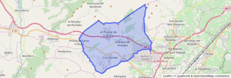 Mapa de ubicacion de la Bisbal del Penedès.