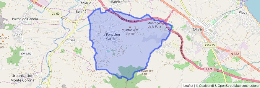 Mapa de ubicacion de la Font d'en Carròs.