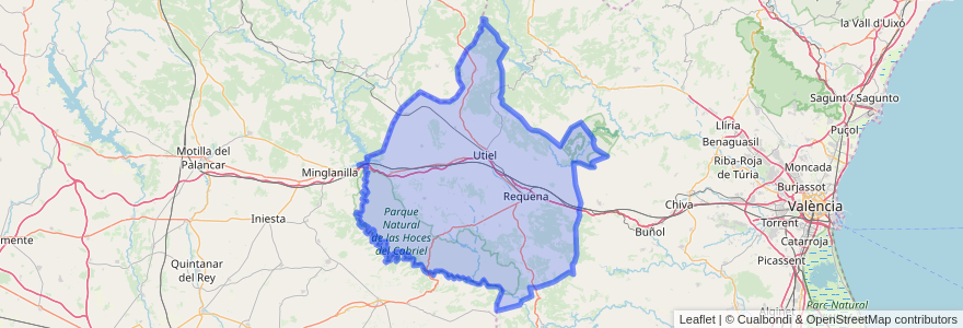 Mapa de ubicacion de La Plana de Utiel-Requena.