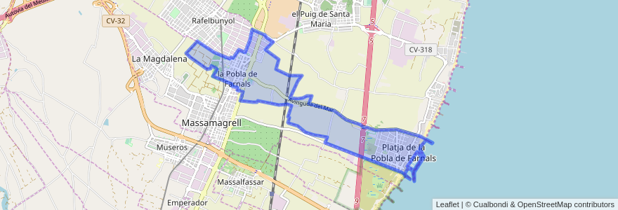 Mapa de ubicacion de la Pobla de Farnals.