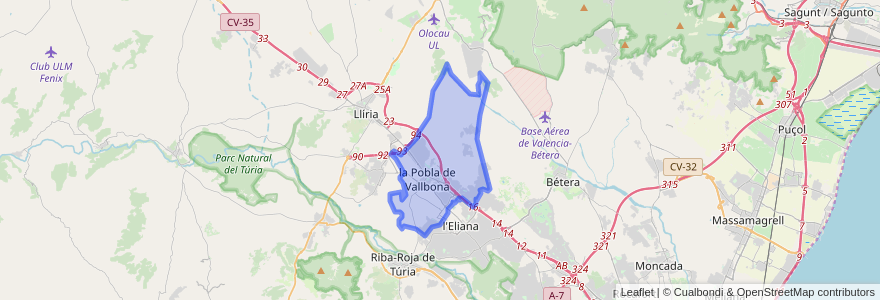 Mapa de ubicacion de la Pobla de Vallbona.