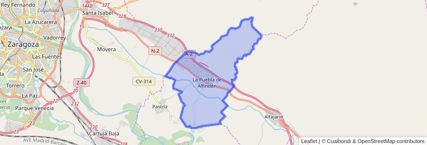 Mapa de ubicacion de La Puebla de Alfindén.