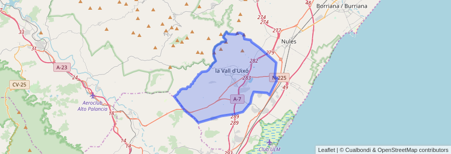 Mapa de ubicacion de la Vall d'Uixó.