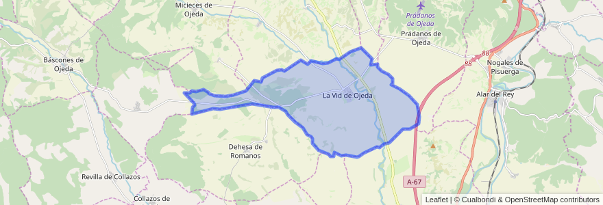 Mapa de ubicacion de La Vid de Ojeda.