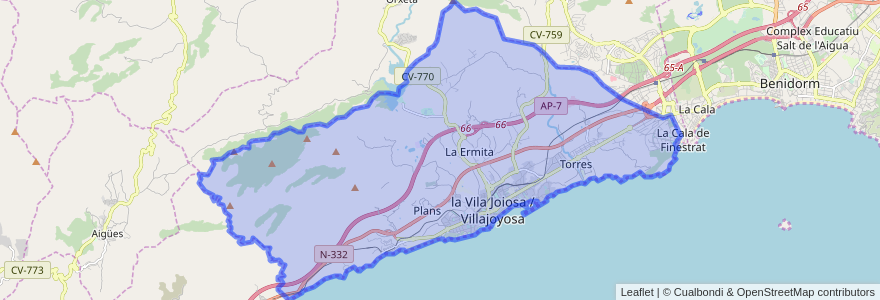 Mapa de ubicacion de la Vila Joiosa / Villajoyosa.