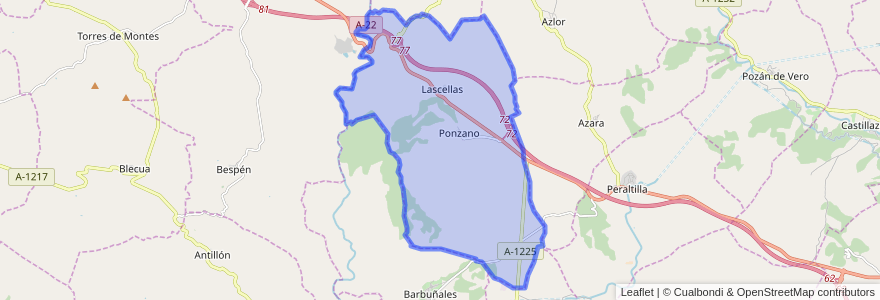 Mapa de ubicacion de Lascellas-Ponzano.