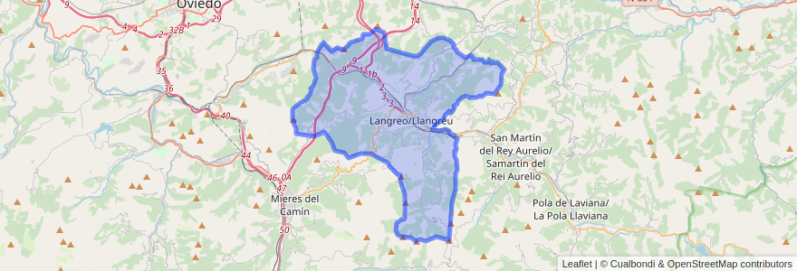 Mapa de ubicacion de Llangréu / Langreo.