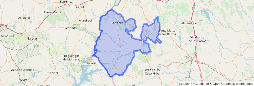 Mapa de ubicacion de Llanos de Olivenza.