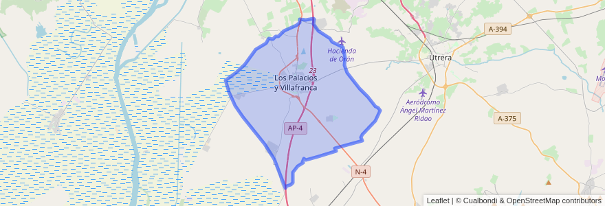 Mapa de ubicacion de Los Palacios y Villafranca.