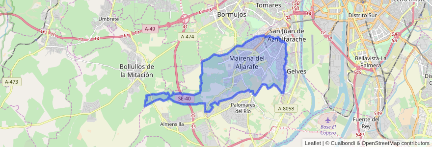 Mapa de ubicacion de Mairena del Aljarafe.