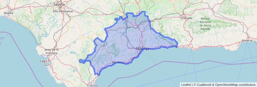 Mapa de ubicacion de Málaga.