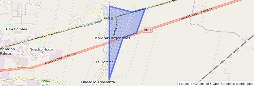 Mapa de ubicacion de Malvinas Argentinas.