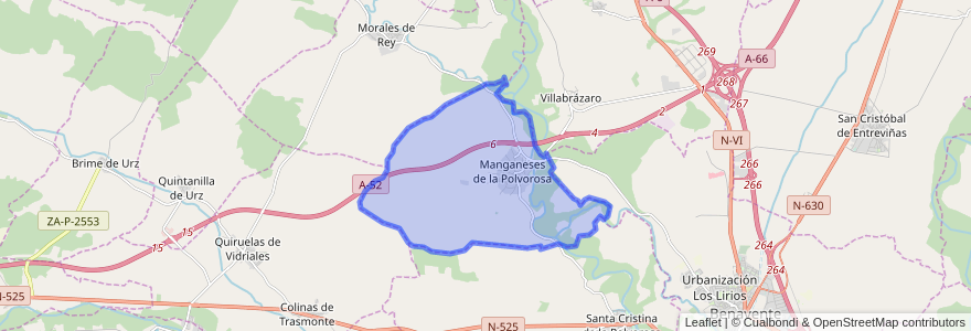 Mapa de ubicacion de Manganeses de la Polvorosa.