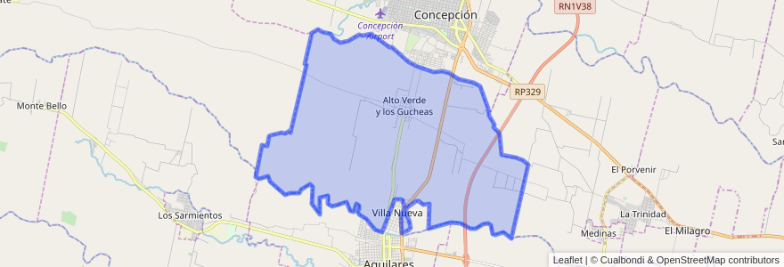 Mapa de ubicacion de Municipio de Alto Verde y Los Guchea.