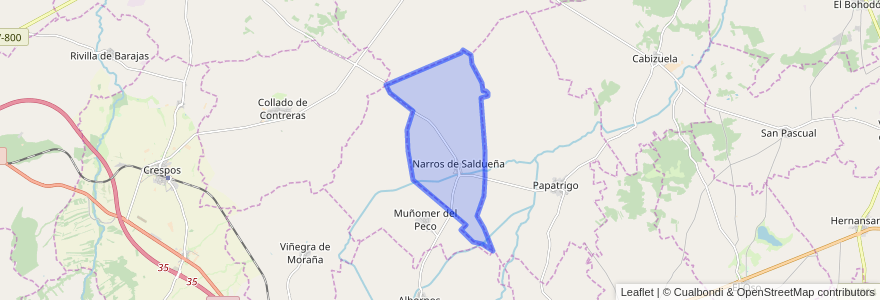 Mapa de ubicacion de Narros de Saldueña.