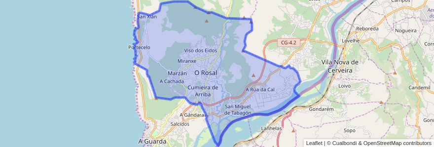 Mapa de ubicacion de O Rosal.