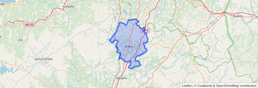 Mapa de ubicacion de Ordes.