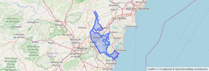 Mapa de ubicacion de Orihuela.