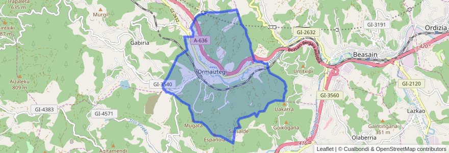 Mapa de ubicacion de Ormaiztegi.