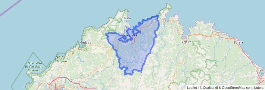 Mapa de ubicacion de Ortigueira.