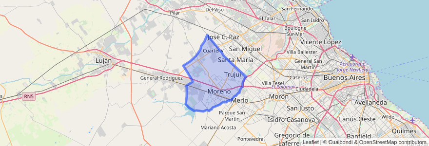 Mapa de ubicacion de Partido de Moreno.