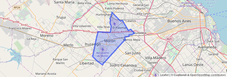 Mapa de ubicacion de Partido de Morón.