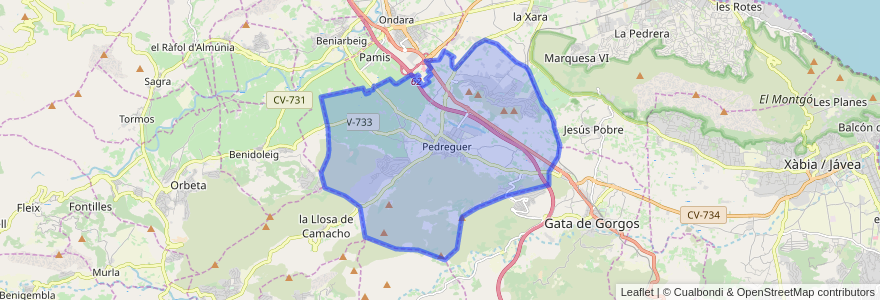 Mapa de ubicacion de Pedreguer.