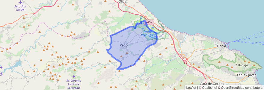 Mapa de ubicacion de Pego.