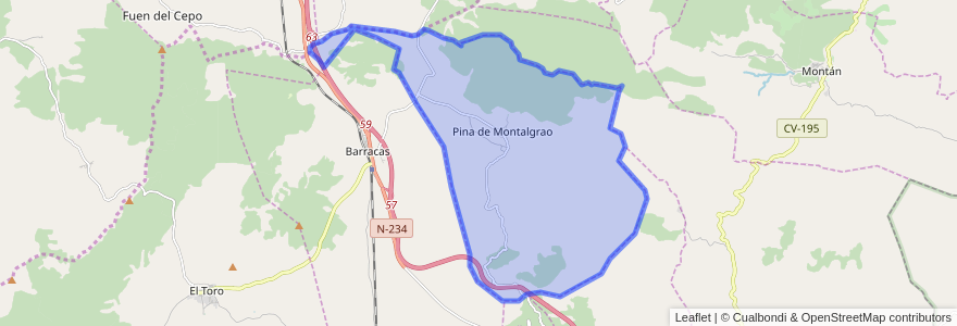 Mapa de ubicacion de Pina de Montalgrao.