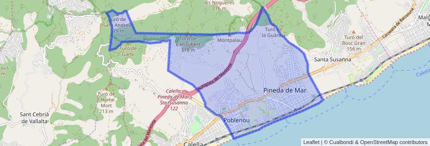 Mapa de ubicacion de Pineda de Mar.