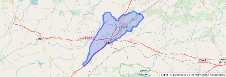 Mapa de ubicacion de Plasencia.