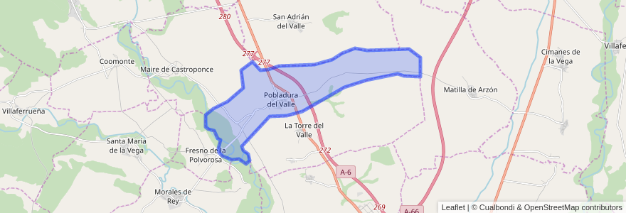 Mapa de ubicacion de Pobladura del Valle.